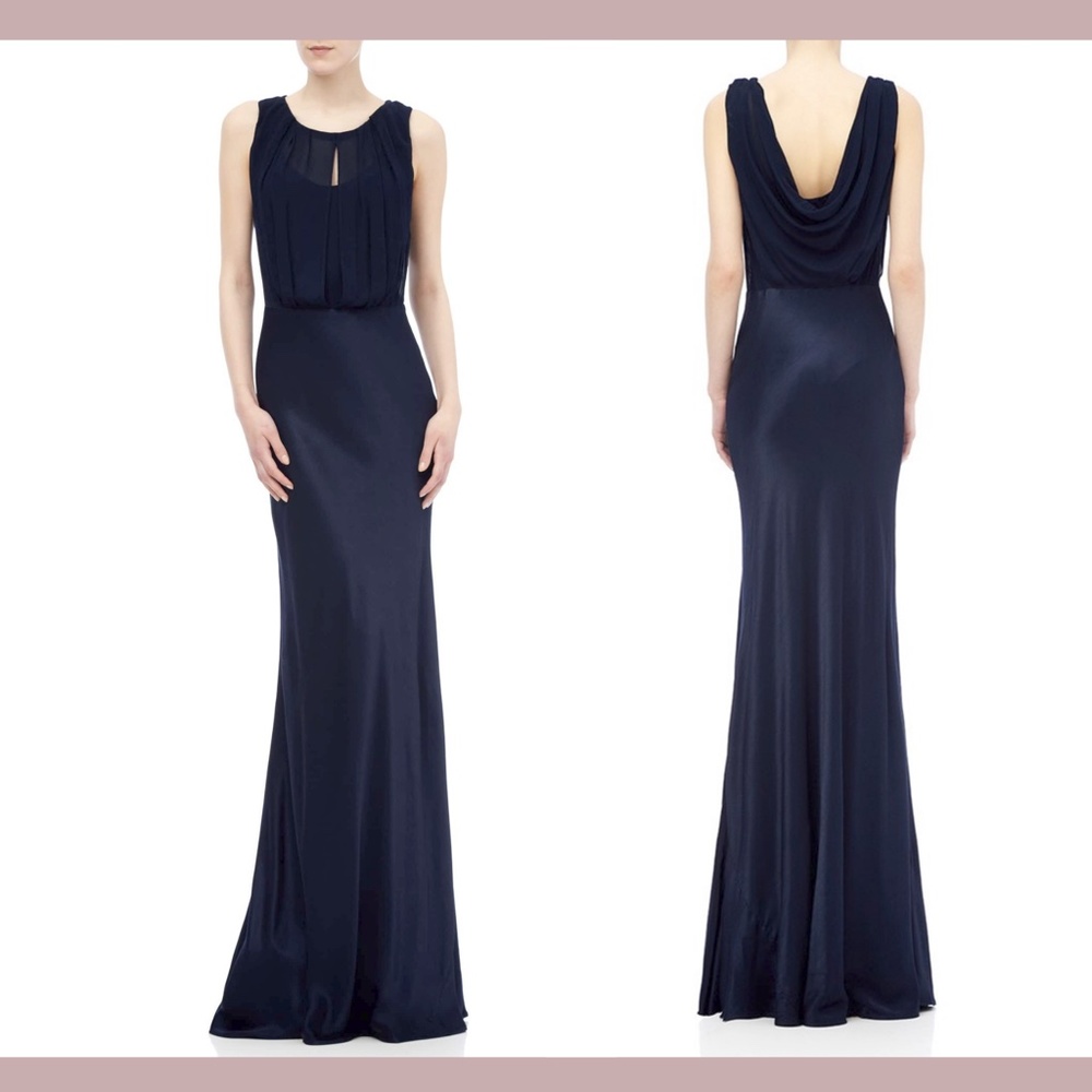 NEW GHOST‎ London [ XS ] Hollywood Claudia Cowl Back Gown in Navy BLUE